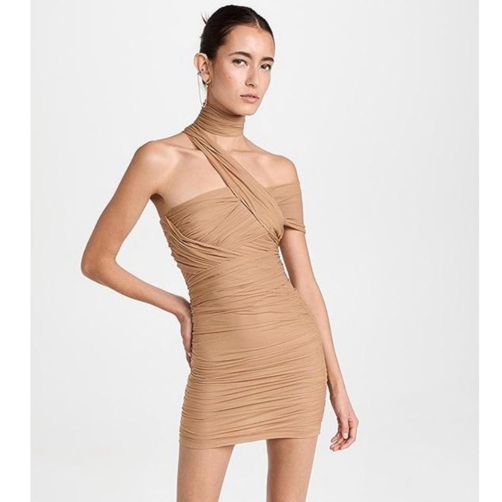 Alexander Wang Tan One-Shoulder Ruched Mini Dress